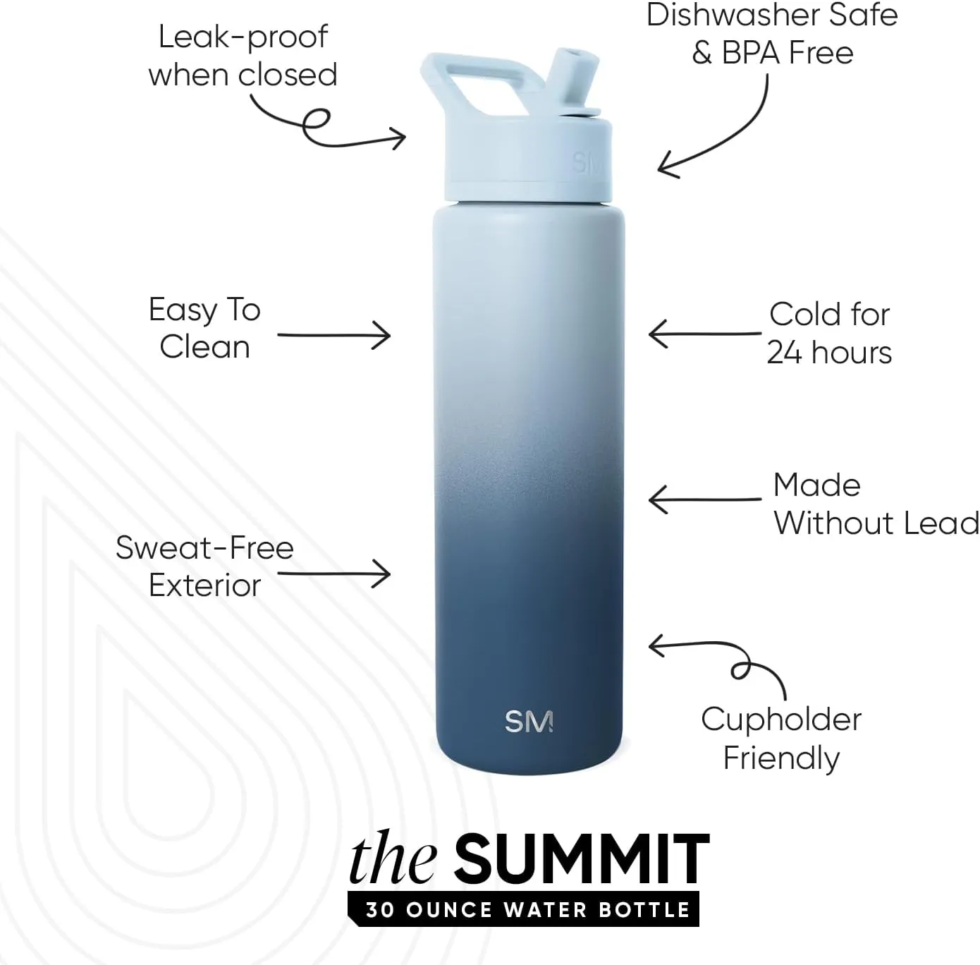 Simple Modern Water Bottle with Straw Lid | Vacuum Insulated Stainless Steel Metal Thermos | Reusable Leak Proof BPA-Free Flask for Sports Gym | Summit Collection | 30oz, Stormy Skies