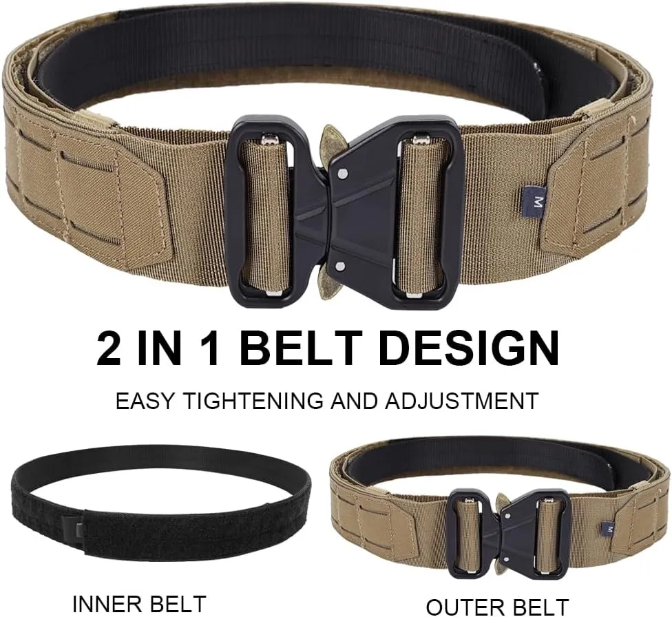 SINAIRSOFT Battle Belt Tactical Gun Belt Quick Release Rigger MOLLE Belt, 2” & 1.5” Heavy Duty Belt Combat Belt