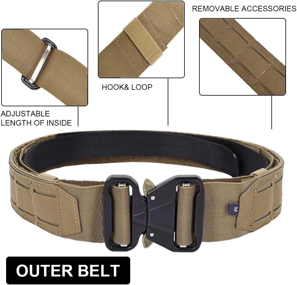 SINAIRSOFT Battle Belt Tactical Gun Belt Quick Release Rigger MOLLE Belt, 2” & 1.5” Heavy Duty Belt Combat Belt