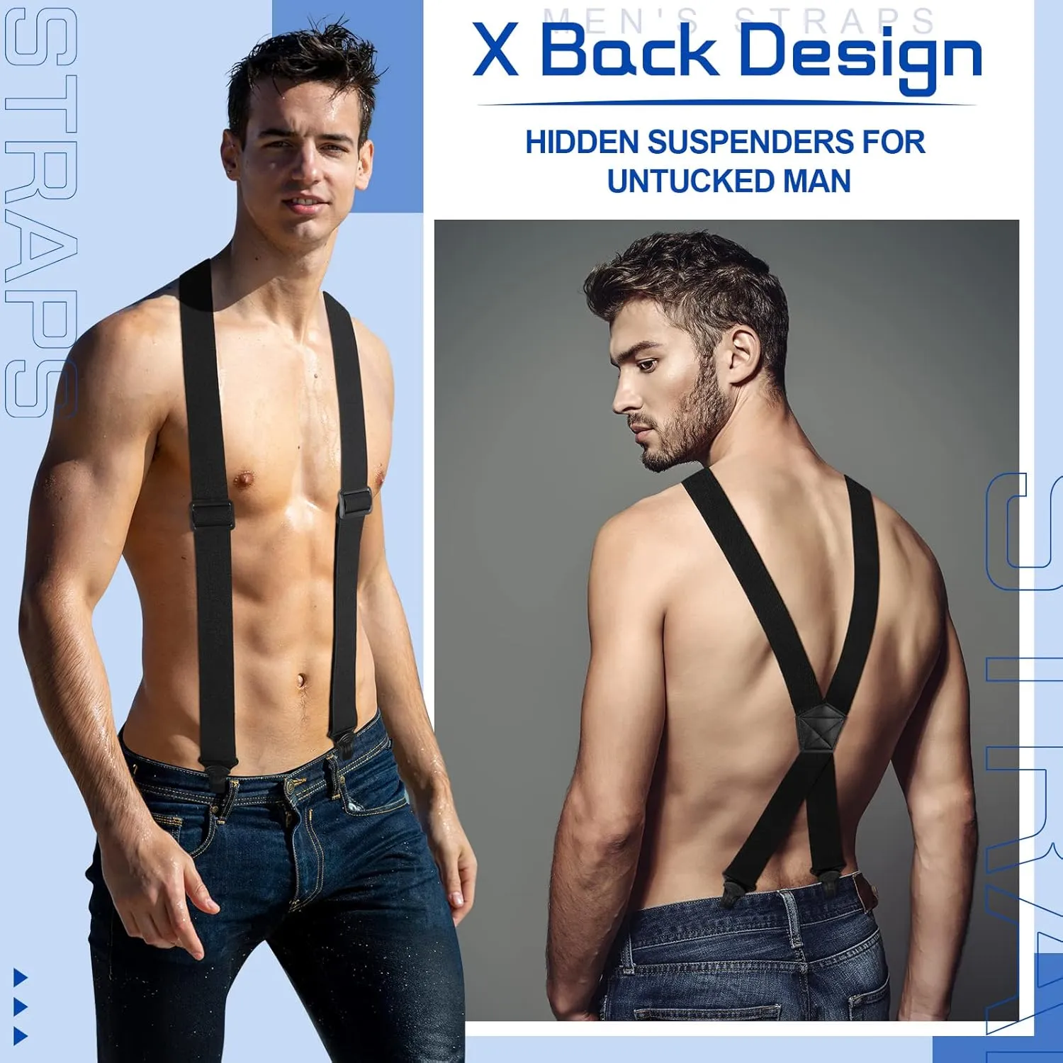 Sintege 4 Pcs X Back Hidden Suspenders Heavy Duty Hiking Suspenders Adjustable Under Clothing Invisible Belt