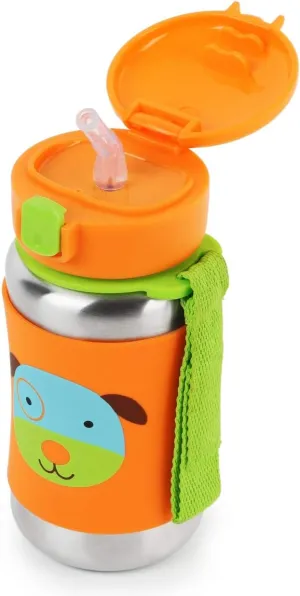 Skip Hop Toddler Sippy Cup with Straw, Zoo Stainless Steel Straw Bottle, Dog,350 ml