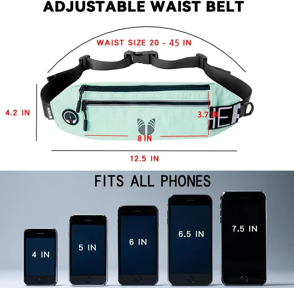 Slim Running Belt Fanny Pack for Women Men, phone holder for running Pouch, Waist belt for Workout, Marathon Jogging Running Gear Accessories [Fits ALL Phones] ﻿ (GREEN)