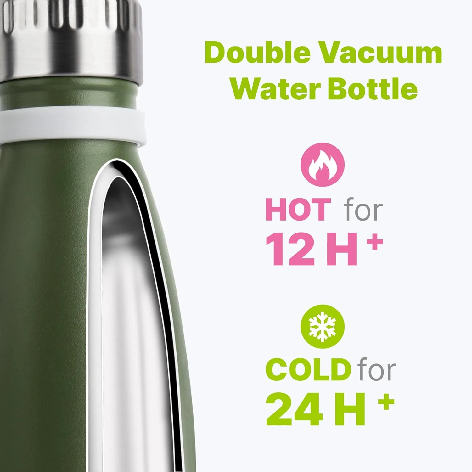 Small Water Bottle-12 oz Stainless Steel Vacuum Insulated Water Bottle for Kids for School, Leak Proof Cola Shape Travel Water Bottle for Boys (Grass Green-Navy)