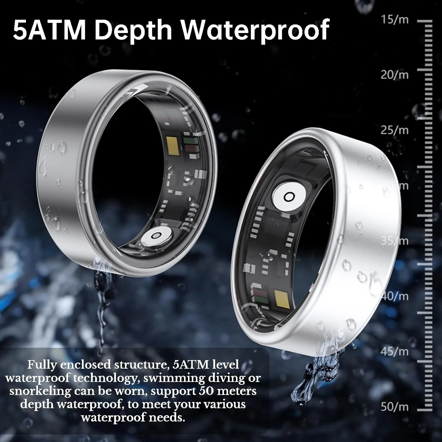 Smart Ring Health Fitness Tracker, Size First with Sizing Kit, Activity & Sleep Tracker/Stress/Heart Rate Monitor, Waterproof Smart Ring for Men/Women, No App Subscription (Platinum, 12)