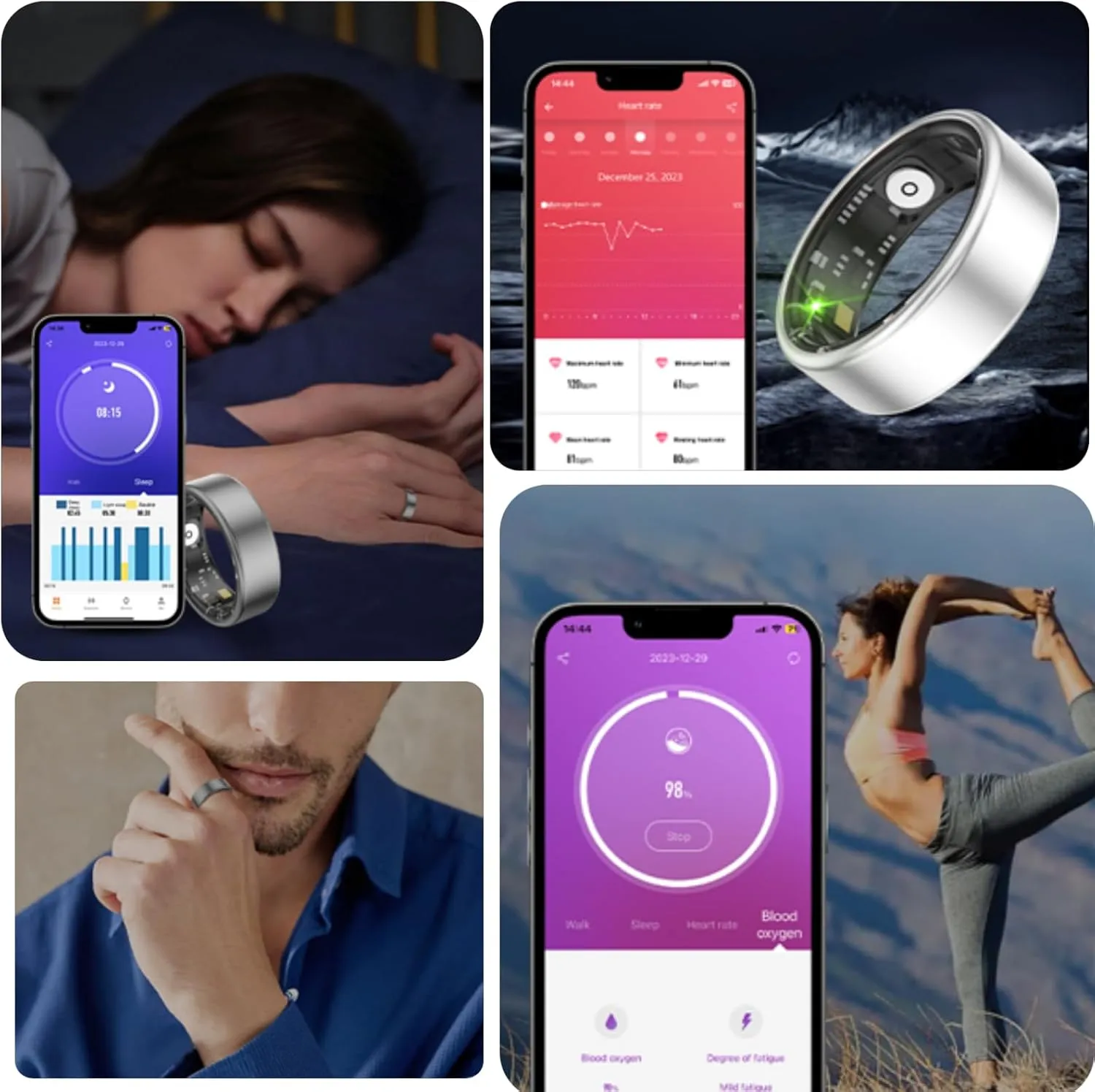 Smart Ring Health Fitness Tracker, Size First with Sizing Kit, Activity & Sleep Tracker/Stress/Heart Rate Monitor, Waterproof Smart Ring for Men/Women, No App Subscription (Platinum, 12)