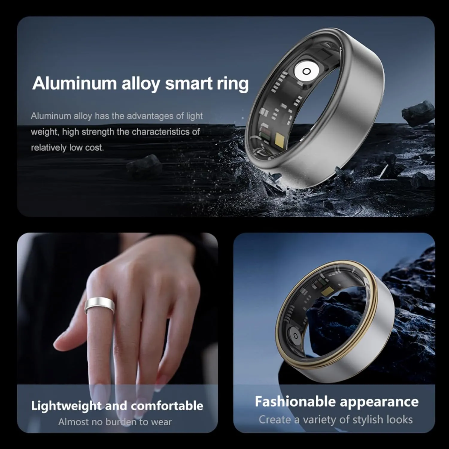 Smart Ring Health Fitness Tracker, Size First with Sizing Kit, Activity & Sleep Tracker/Stress/Heart Rate Monitor, Waterproof Smart Ring for Men/Women, No App Subscription (Platinum, 12)