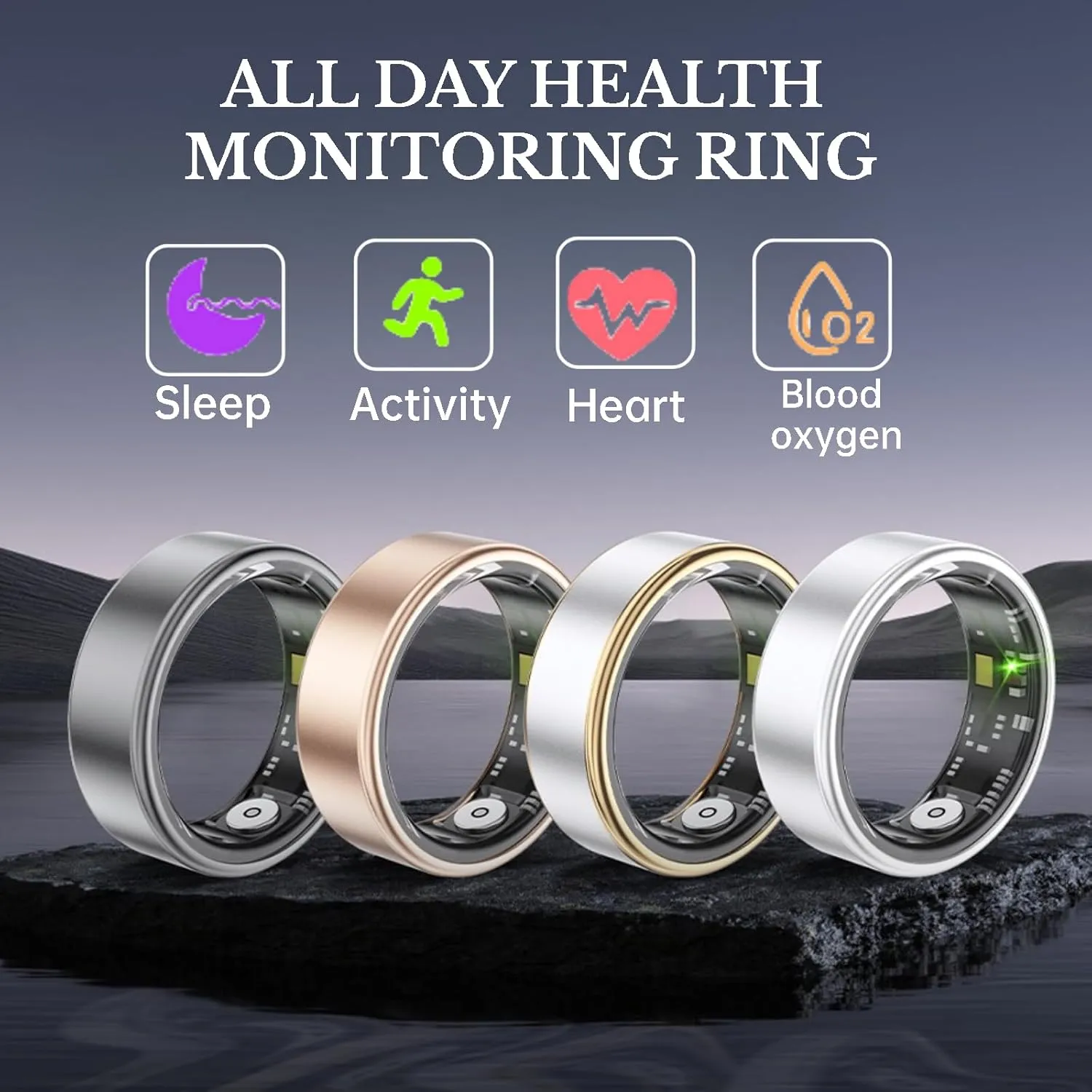 Smart Ring Health Fitness Tracker, Size First with Sizing Kit, Activity & Sleep Tracker/Stress/Heart Rate Monitor, Waterproof Smart Ring for Men/Women, No App Subscription (Platinum, 12)