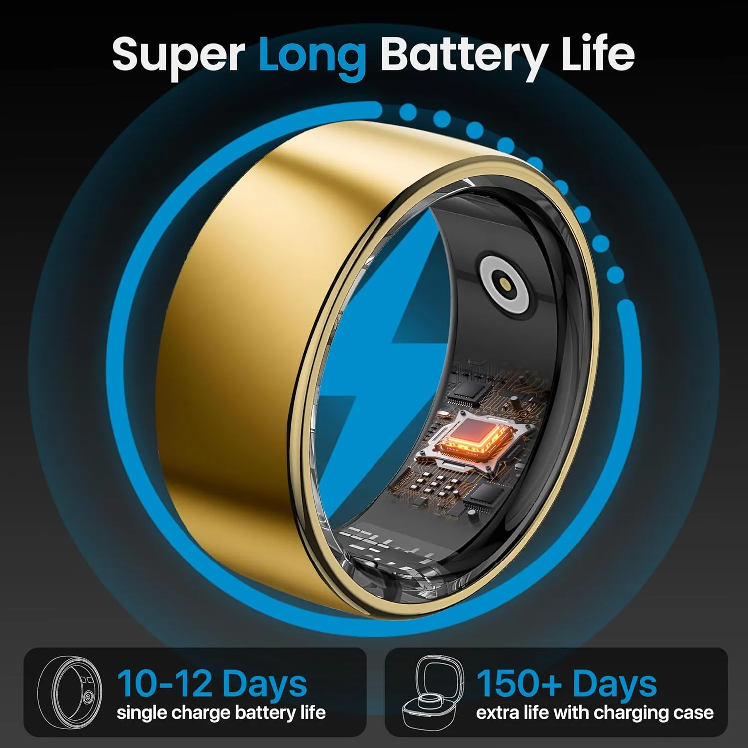Smart Ring Health Tracker - 24/7 Fitness & Sleep Tracking with Heart Rate Monitor, IP68 Waterproof Activity Tracker for Men/Women, 50  Workout Modes, 7-Day Battery