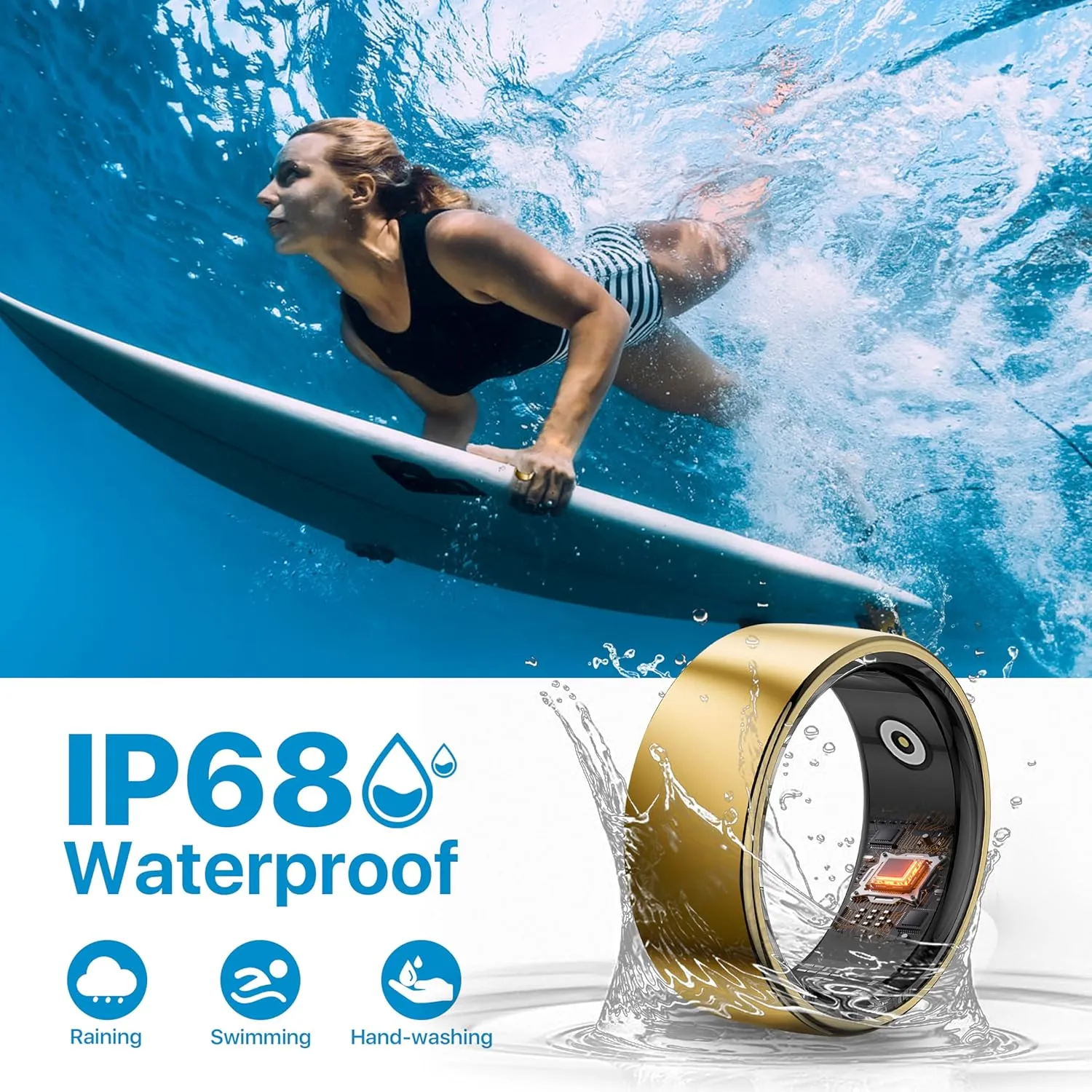 Smart Ring Health Tracker - 24/7 Fitness & Sleep Tracking with Heart Rate Monitor, IP68 Waterproof Activity Tracker for Men/Women, 50  Workout Modes, 7-Day Battery