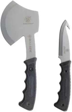 Smith & Wesson Bullseye Hatchet and Fixed Blade Guthook Knife Combo with S.S. Blade and Rubber Handle for Outdoor, Tactical, Survival and Everyday Carry