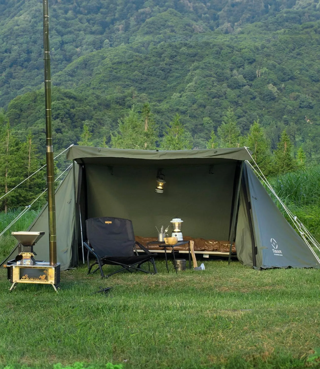 S'more Canvas Camping Tent for 2 Person, 4 Season Tent with Porch, Weather Resistant Glamping Tent, Ideal for Car Camping,Outdoor,Hiking,Backpacking