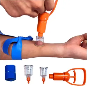 Snake Bite Kit, Bee Sting Kit, Emergency First Aid Supplies, Venom Extractor Suction Pump, Bite and Sting First Aid for Hiking, Backpacking and Camping. Includes Bonus CPR face Shield (Orange)