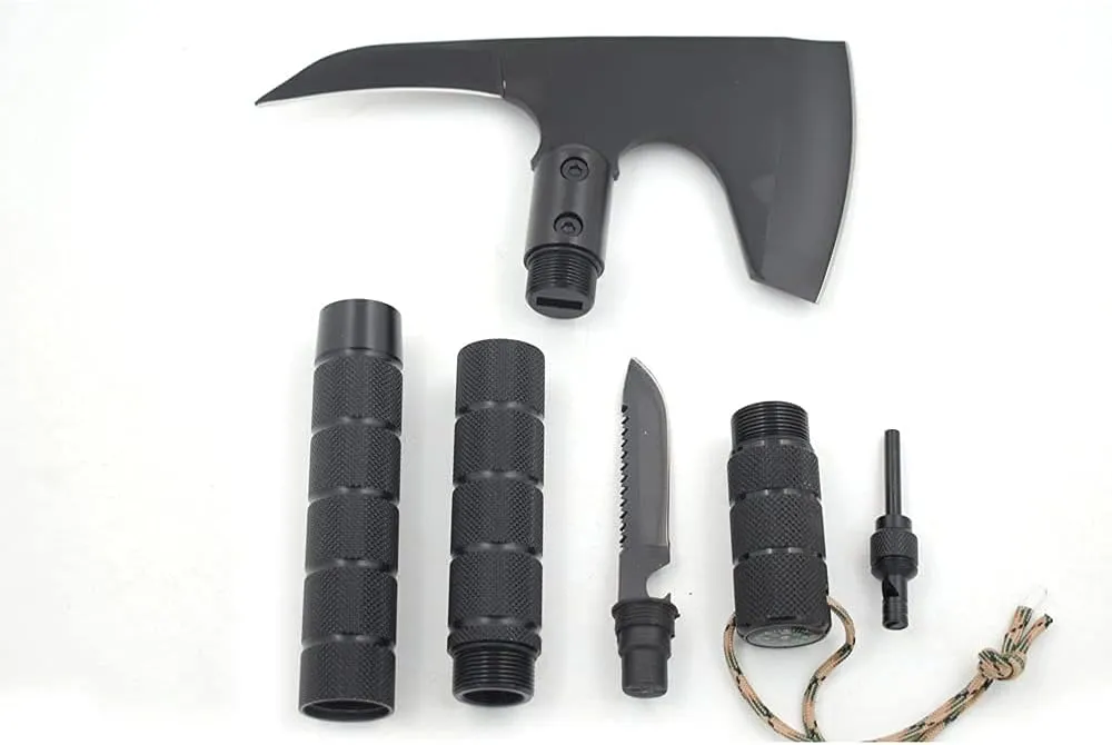 Snake Eye Tactical Survival Axe Folding Portable Camping Axe Multi-Tool Hatchet Survival Kit Tactical Tomahawk for Outdoor Hiking Hunting (02BK)