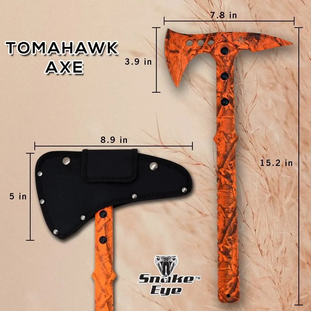 Snake Eye Tactical Tomahawk Throwing Axe - Throwing Hatchet-Tactical-Axe with Sheath and Competition Throwing Axe. (Orange Camo)