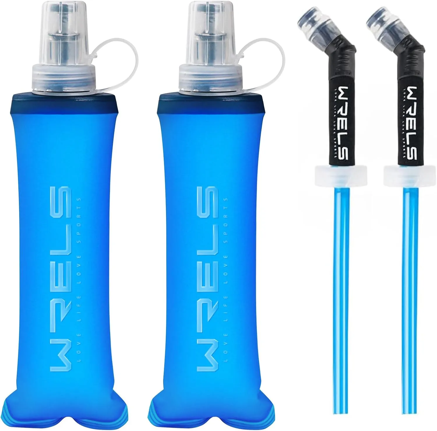 Soft Flasks Running Water Flask Folding Soft Water Bottles Small for Outdoor Sports Hiking Hydration Pack 5oz/8oz/17oz(BLUE,8oz*2 Straw*2)