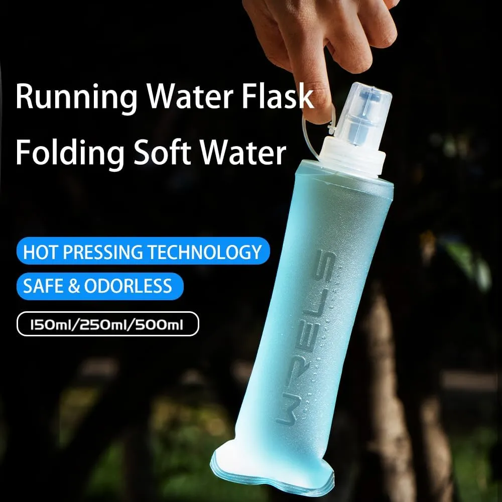 Soft Flasks Running Water Flask Folding Soft Water Bottles Small for Outdoor Sports Hiking Hydration Pack 5oz/8oz/17oz(BLUE,8oz*2 Straw*2)