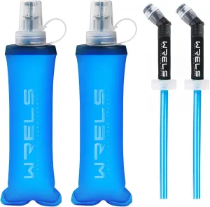 Soft Flasks Running Water Flask Folding Soft Water Bottles Small for Outdoor Sports Hiking Hydration Pack 5oz/8oz/17oz(BLUE,8oz*2 Straw*2)