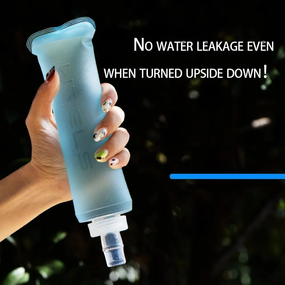 Soft Flasks Running Water Flask Folding Soft Water Bottles Small for Outdoor Sports Hiking Hydration Pack 5oz/8oz/17oz(BLUE,8oz*2 Straw*2)