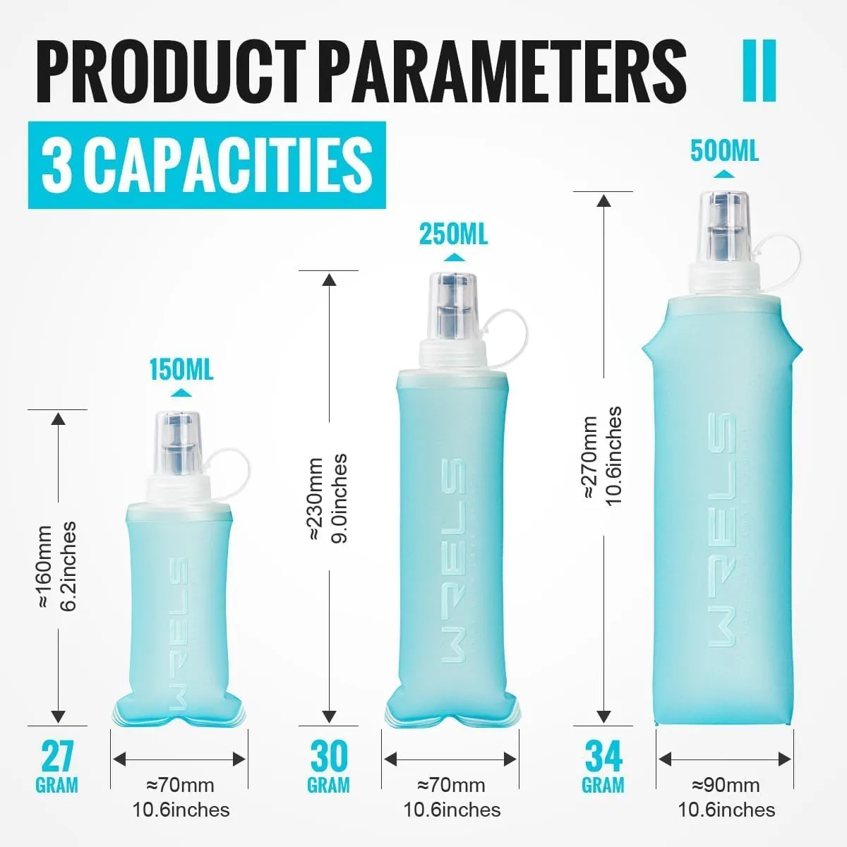 Soft Flasks Running Water Flask Folding Soft Water Bottles Small for Outdoor Sports Hiking Hydration Pack 5oz/8oz/17oz(BLUE,8oz*2 Straw*2)