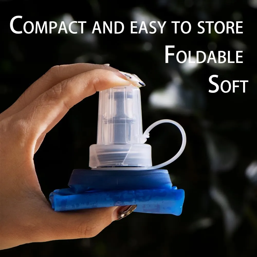 Soft Flasks Running Water Flask Folding Soft Water Bottles Small for Outdoor Sports Hiking Hydration Pack 5oz/8oz/17oz(BLUE,8oz*2 Straw*2)