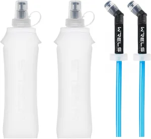 Soft Flasks Running Water Flask Folding Soft Water Bottles Small for Outdoor Sports Hiking Hydration Pack 5oz/8oz/17oz(WHITE,17oz*2 Straw*2)