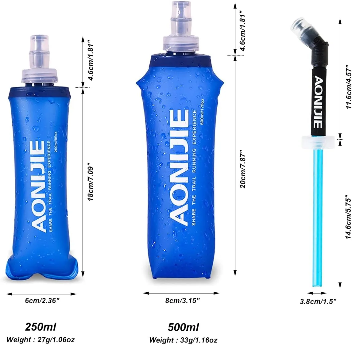 Soft Foldable Water Bottles - BPA Free Collapsible TPU Flask, 500ML Outdoor Sports Hydration Pack with Straw for Running Hiking Cycling Climbing