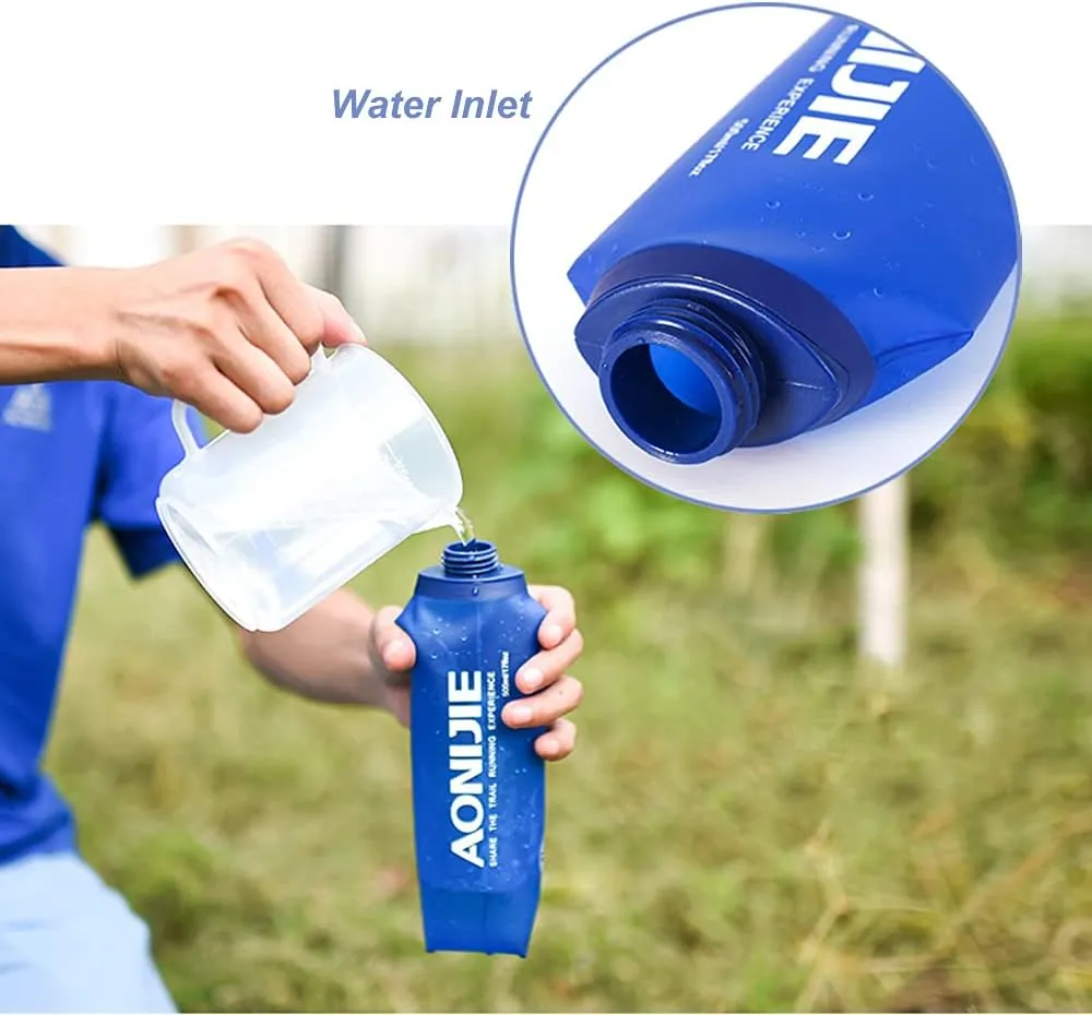 Soft Foldable Water Bottles - BPA Free Collapsible TPU Flask, 500ML Outdoor Sports Hydration Pack with Straw for Running Hiking Cycling Climbing