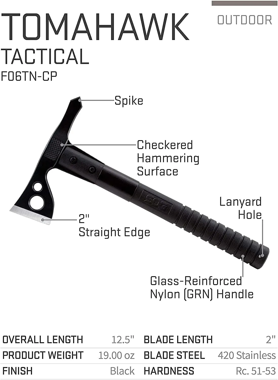 SOG FastHawk- Lighter, Faster, Agile Throwing Hatchet, Versatile Survival Tactical Axe for Competition Throwing and Camping, Hunting and Packing-Black (F06TN-CP)