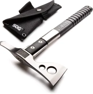SOG FastHawk Polished Tomahawk - Tactical Axe with Sheath, Throwing Hatchet w/ Hammer Axe Edge for Competition Throwing, Camping, Hunting (F06PN-CP)