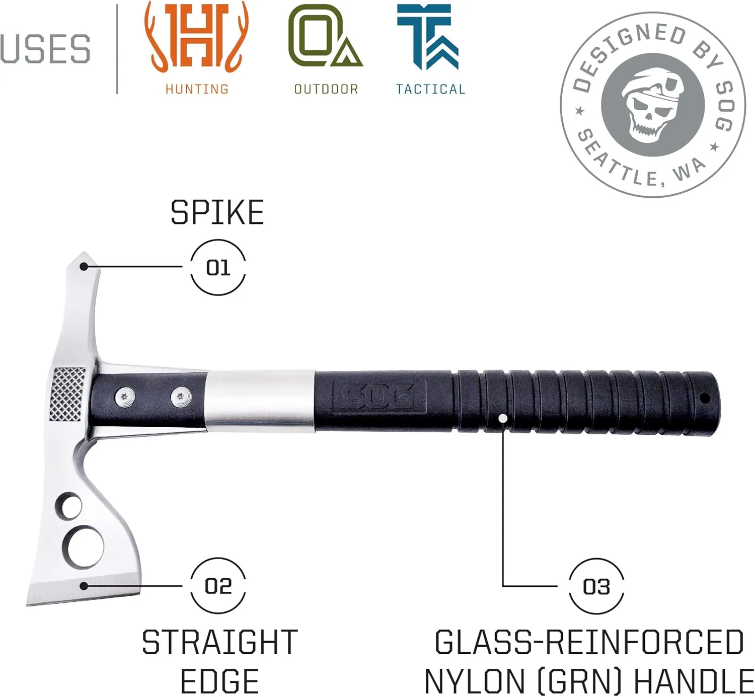 SOG FastHawk Polished Tomahawk - Tactical Axe with Sheath, Throwing Hatchet w/ Hammer Axe Edge for Competition Throwing, Camping, Hunting (F06PN-CP)