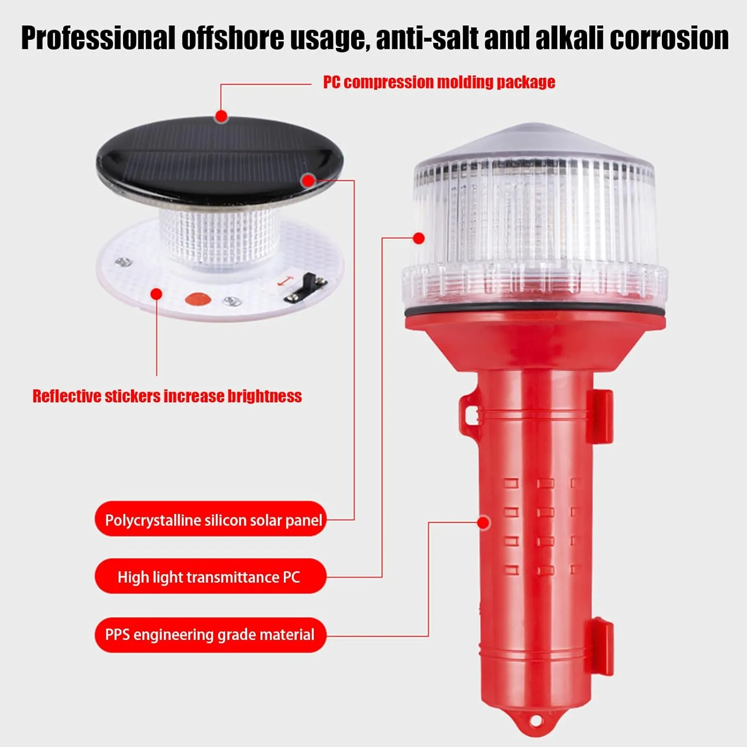 Solar Boat Flares, E-Flare Safety Kit, Electronic Boat Distress Flare, Day/Night Marine Flares Signal Replacement Kit for Boats, Marine Safety