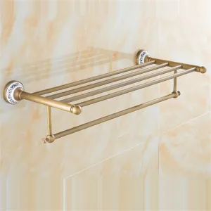 Solid Brass Bathroom Towel Rack, Antique Brass Towel Holder, Corner Bath Towel Shelf Accessories