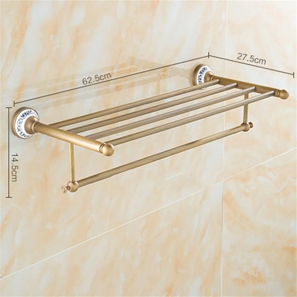 Solid Brass Bathroom Towel Rack, Antique Brass Towel Holder, Corner Bath Towel Shelf Accessories