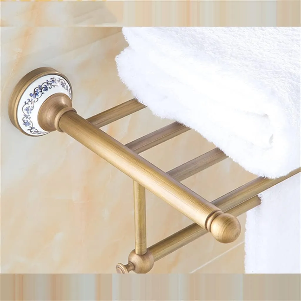 Solid Brass Bathroom Towel Rack, Antique Brass Towel Holder, Corner Bath Towel Shelf Accessories