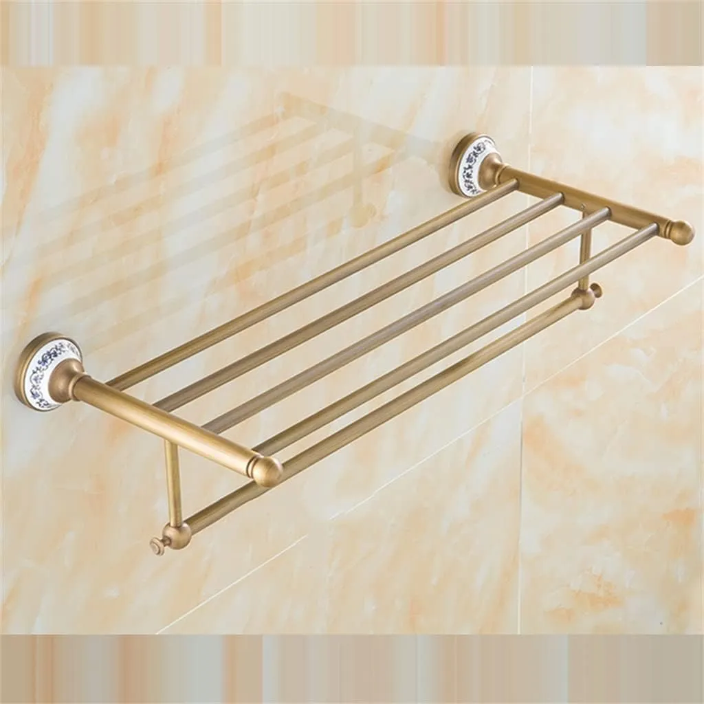 Solid Brass Bathroom Towel Rack, Antique Brass Towel Holder, Corner Bath Towel Shelf Accessories