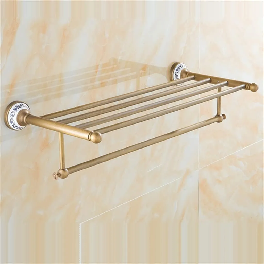 Solid Brass Bathroom Towel Rack, Antique Brass Towel Holder, Corner Bath Towel Shelf Accessories