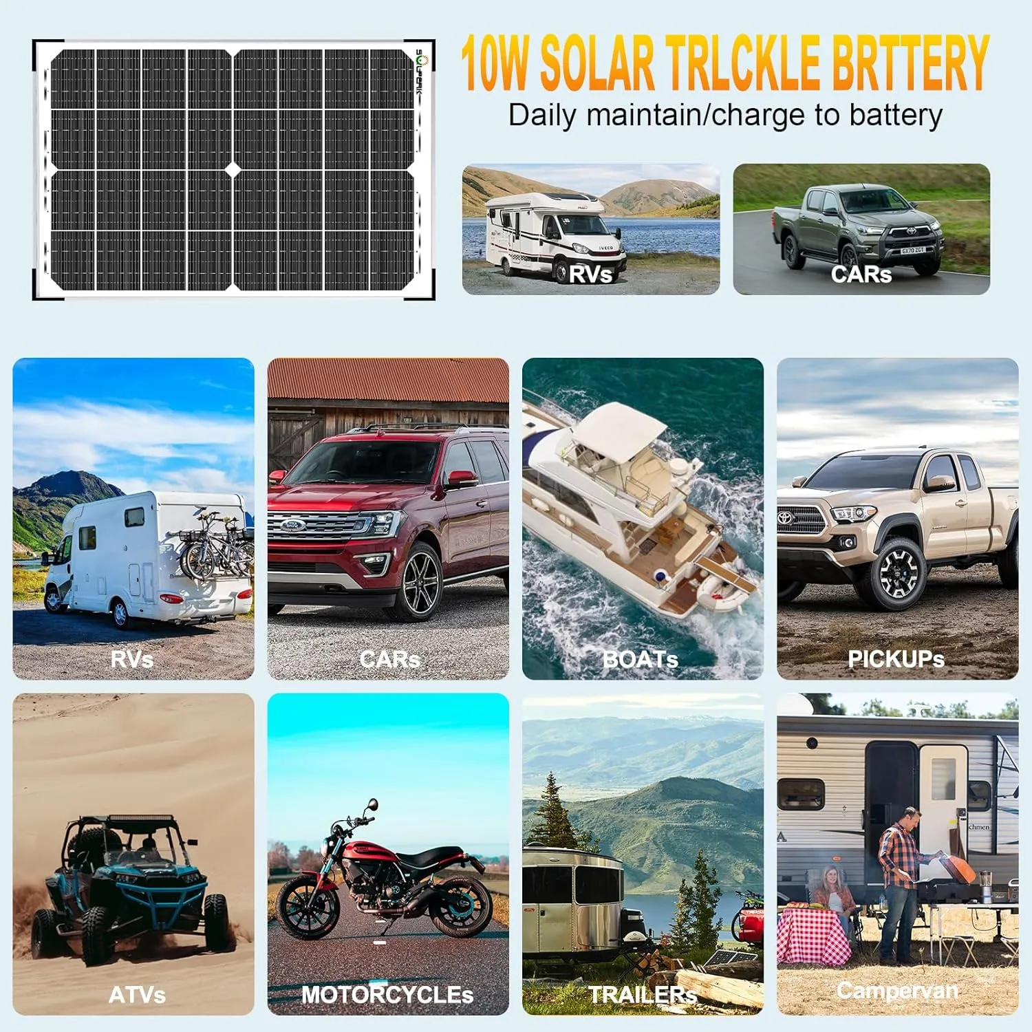 SOLPERK 30W Solar Battery Charger Solar Battery Maintainer   Upgrade 10A MPPT Charge Controller   Adjustable Mount Bracket for Car RV Boat Motorcycle，12V Waterproof Solar Panel Kit Trickle Charging