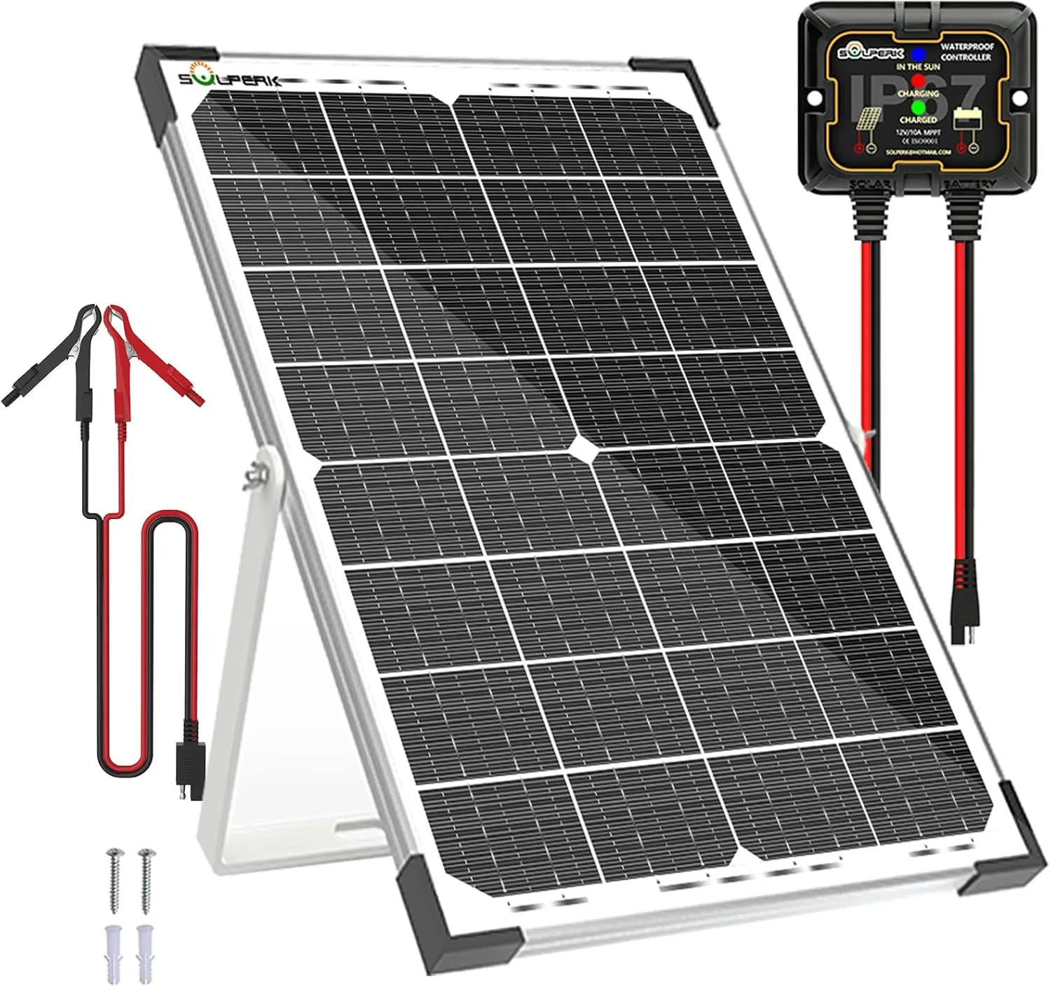 SOLPERK 30W Solar Battery Charger Solar Battery Maintainer   Upgrade 10A MPPT Charge Controller   Adjustable Mount Bracket for Car RV Boat Motorcycle，12V Waterproof Solar Panel Kit Trickle Charging