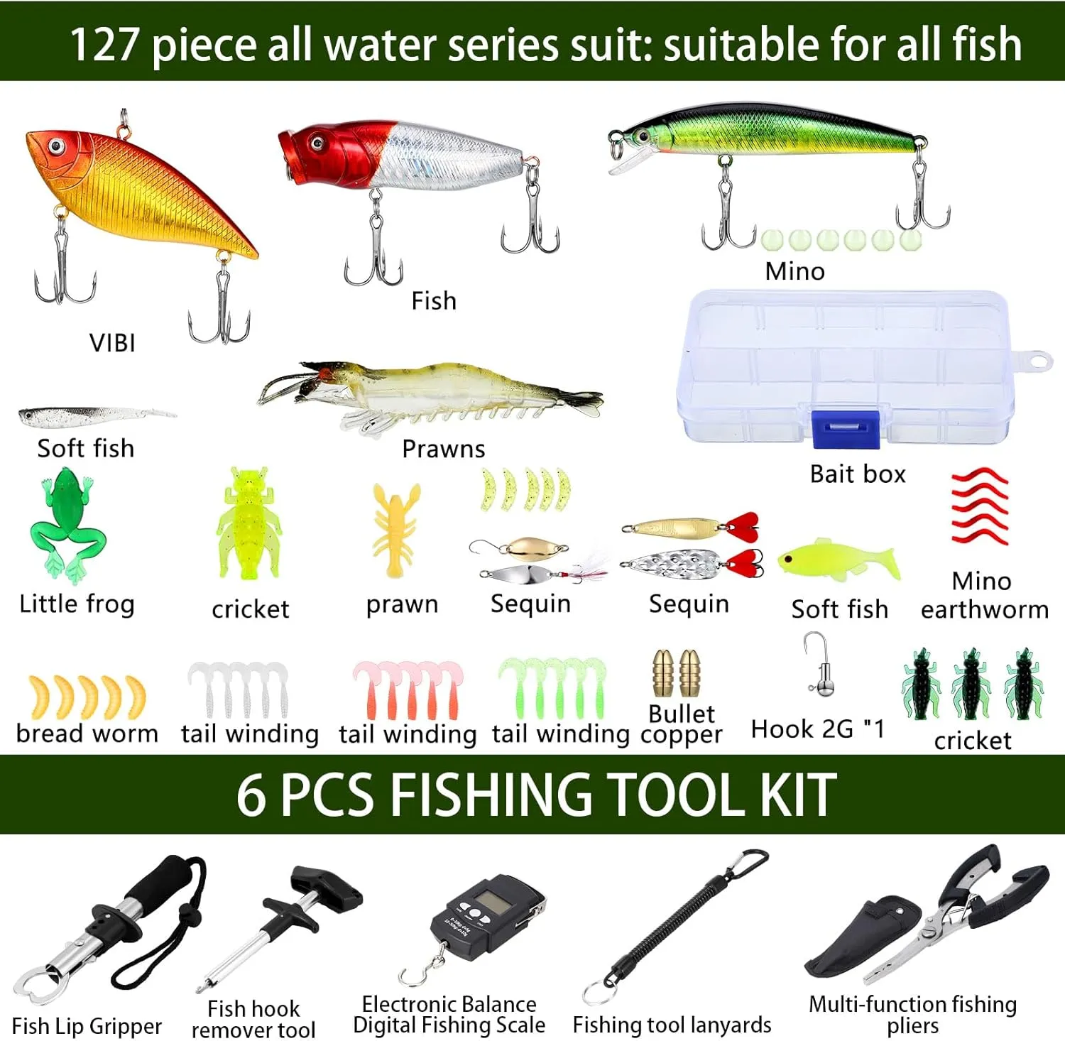 Sosation 482 Pcs Fishing Tool Kit with Backpack Fishing Accessories for Adults,tackle Box with Tackle Included Lures Hooks Sinkers Tools Accessories Kit Gifts for Men Women(Military Green)