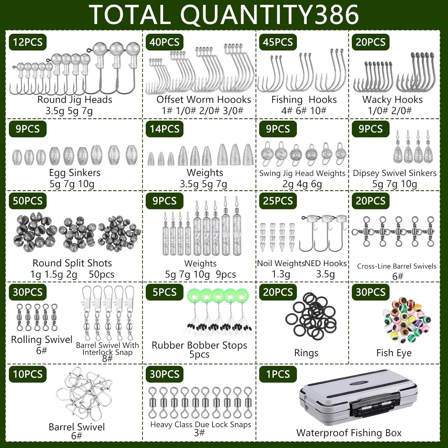 Sosation 482 Pcs Fishing Tool Kit with Backpack Fishing Accessories for Adults,tackle Box with Tackle Included Lures Hooks Sinkers Tools Accessories Kit Gifts for Men Women(Military Green)