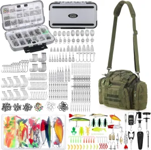 Sosation 482 Pcs Fishing Tool Kit with Backpack Fishing Accessories for Adults,tackle Box with Tackle Included Lures Hooks Sinkers Tools Accessories Kit Gifts for Men Women(Military Green)