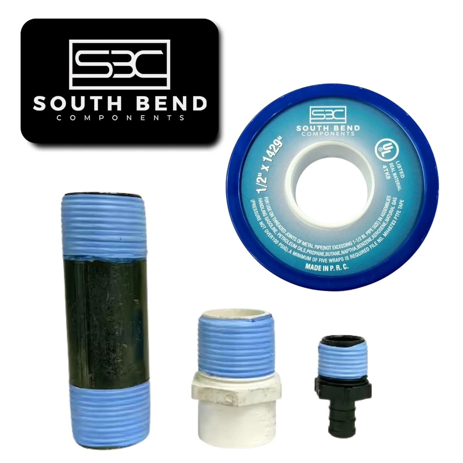 South Bend Components 1/2 Inch x 1429 Inch 70885 PTFE Thread Seal Tape – Teflon Tape for Plumbing, Gas, Water, and Air Systems | Leak-Proof, Durable Thread Tape for Metal and Plastic Pipes (10-Pack)