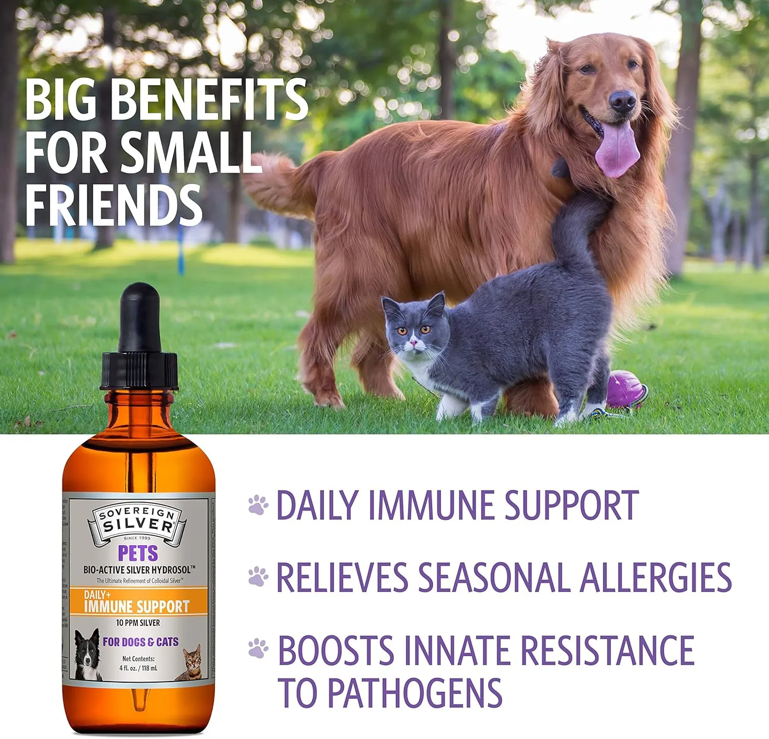 Sovereign Silver Bio-Active Silver Hydrosol for Pets Immune Support, 4 oz.