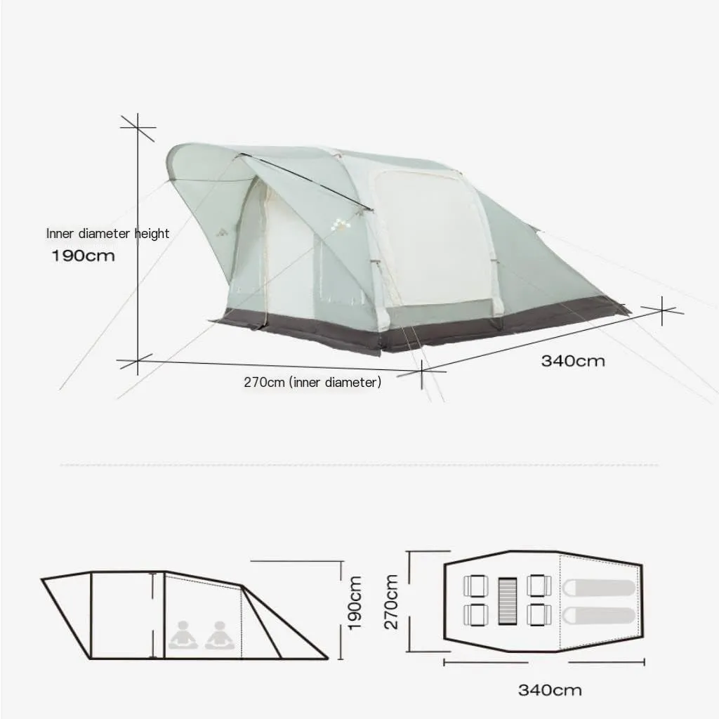 Spacious and Lightweight Camping Tent 2 Rooms and 1 Living Room Inflatable Portable Foldable Rain-Proof Picnic Camping Essentials Outdoor Tent