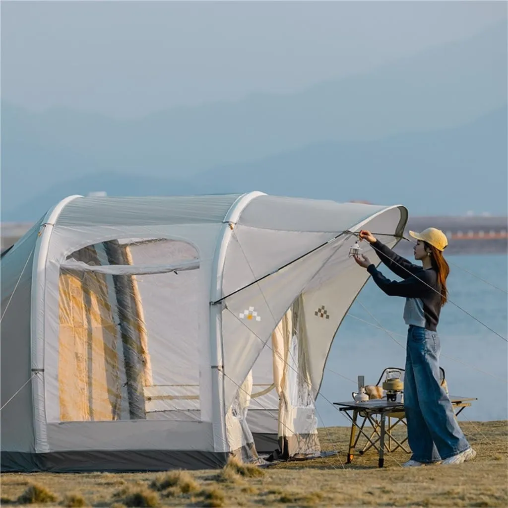 Spacious and Lightweight Camping Tent 2 Rooms and 1 Living Room Inflatable Portable Foldable Rain-Proof Picnic Camping Essentials Outdoor Tent