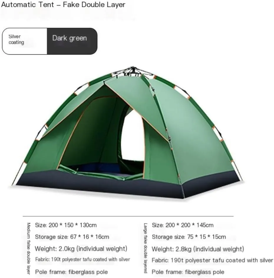 Spacious and Lightweight Tent Outdoor Camping Automatic Tent Quick-Open Camping Fake Double-Layer Folding Camp Tent Camping Equipment Outdoor Tent