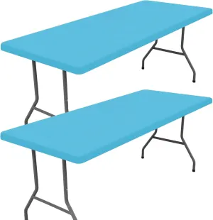Spandex Picnic Table Cloth 2 Pack, Elastic Fitted Tablecloths for 6 Foot Rectangle Tables, Stretch Washable Patio Table Cover for Outdoor, Camping, Banquet and Parties (Blue Mist, 30"x72")