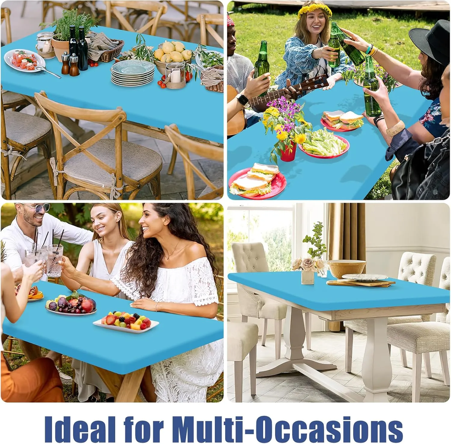 Spandex Picnic Table Cloth 2 Pack, Elastic Fitted Tablecloths for 6 Foot Rectangle Tables, Stretch Washable Patio Table Cover for Outdoor, Camping, Banquet and Parties (Blue Mist, 30"x72")