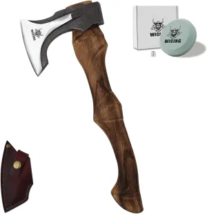 Splitting Axe, 14.8 - inch Camping Hatchet with Leather Sheath, Chopping Axe 1055 High Carbon Steel and Beech Wooden Handle