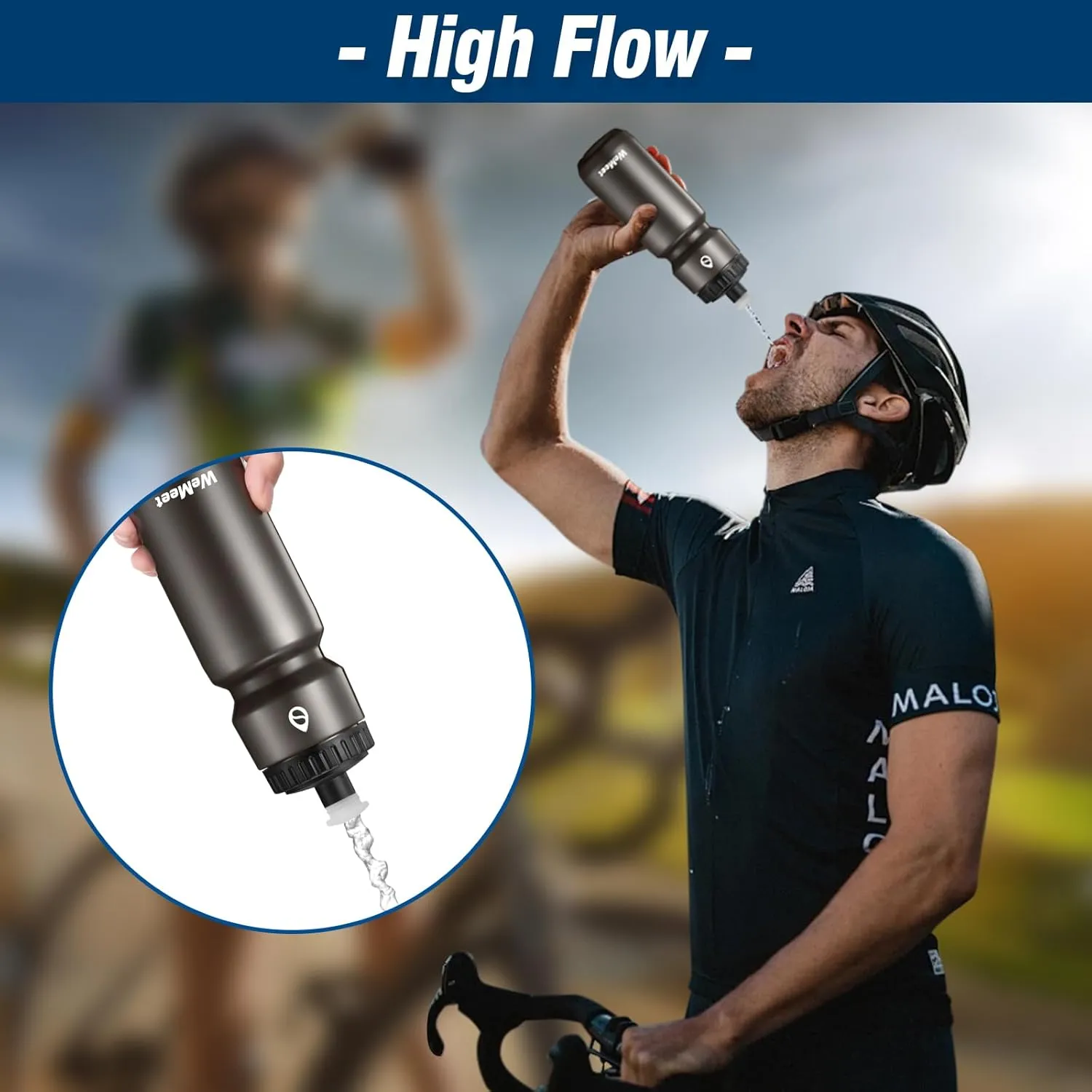 Sport Squeeze Water Bottle with Capacity Scale, 32oz Bike Water Bottle with Bite Valve, for Cycling, Running, Fitness (Black & Red Blue, 2-Pack)